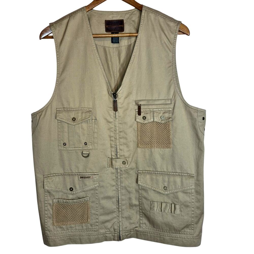 Vintage Ralph Lauren Leather Tag Heritage Safari Utility Vest Khaki Activewear L